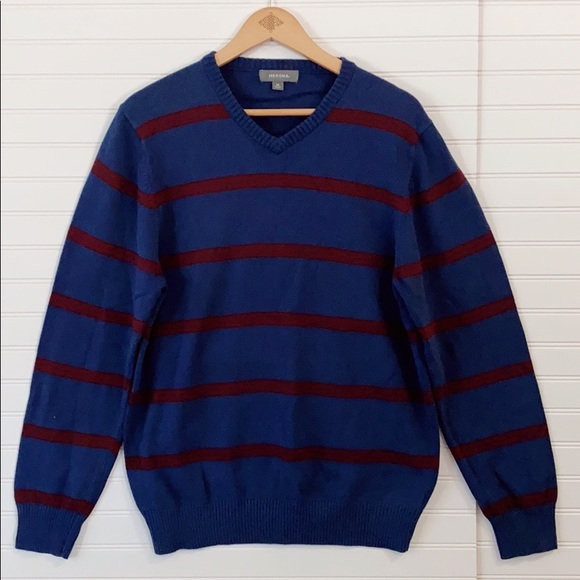 Merona Other - Merona Navy & Burgundy Striped V-Neck Sweater